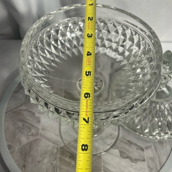 Vintage MCM Glass Diamond Point Clear Glass Lidded Candy/Nut Dish Elegant Classy - Picture 6 of 10